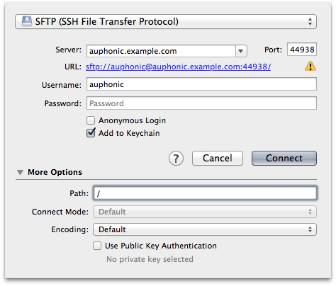 Setting up the Auphonic SFTP server in Cyberduck