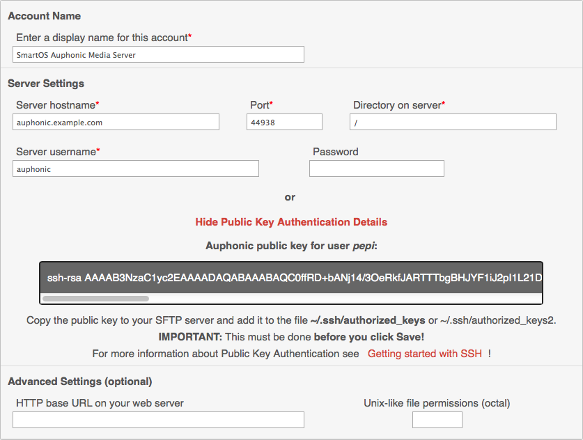 SFTP service form filled out